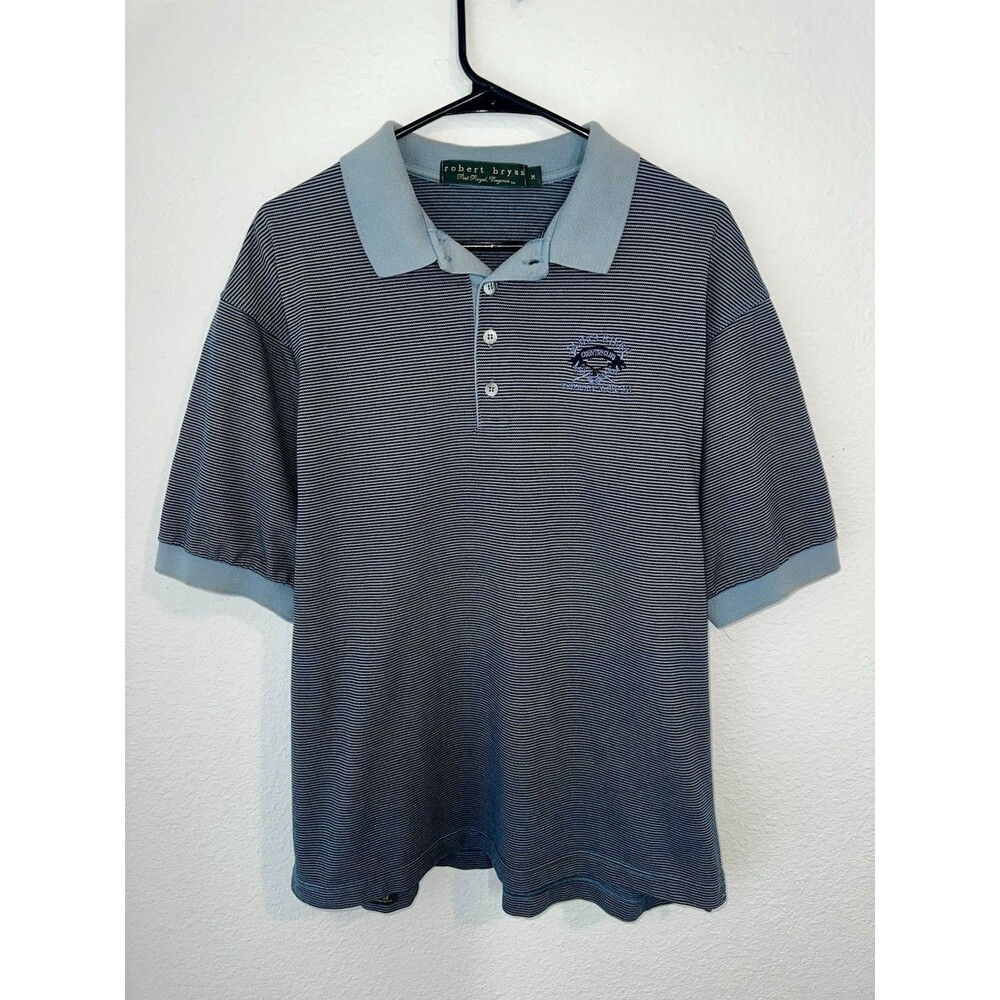 ROBERT BRYAN Vintage Men’s Polo Shirt Size Medium Striped Blue Made In USA